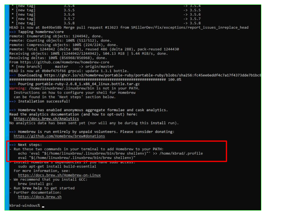 Homebrew No Next Steps example